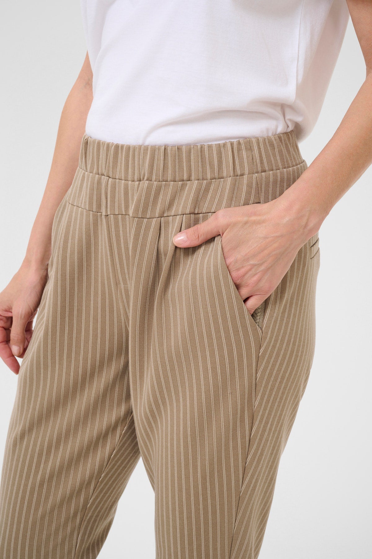 Cream broek pinstripe bruin offwhite CRanett pants fossil