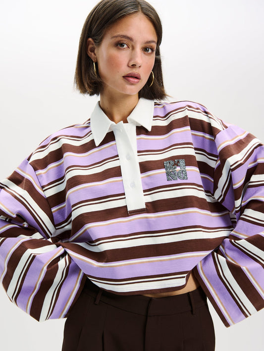 Refined Department polo gestreept paars bruin model Muse