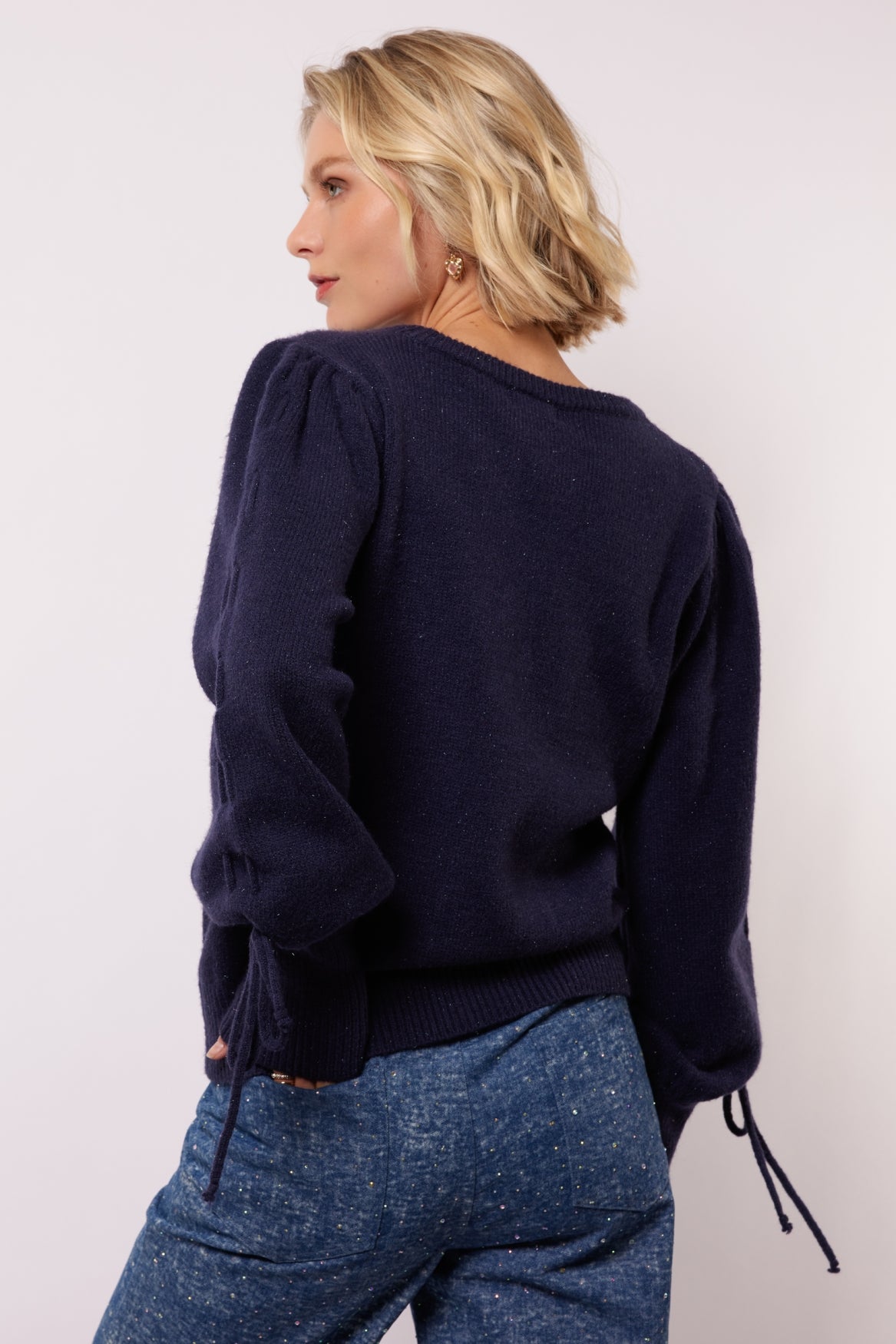 Fluresk trui donker blauw met lurex model Scottie knit sweater midnight blue