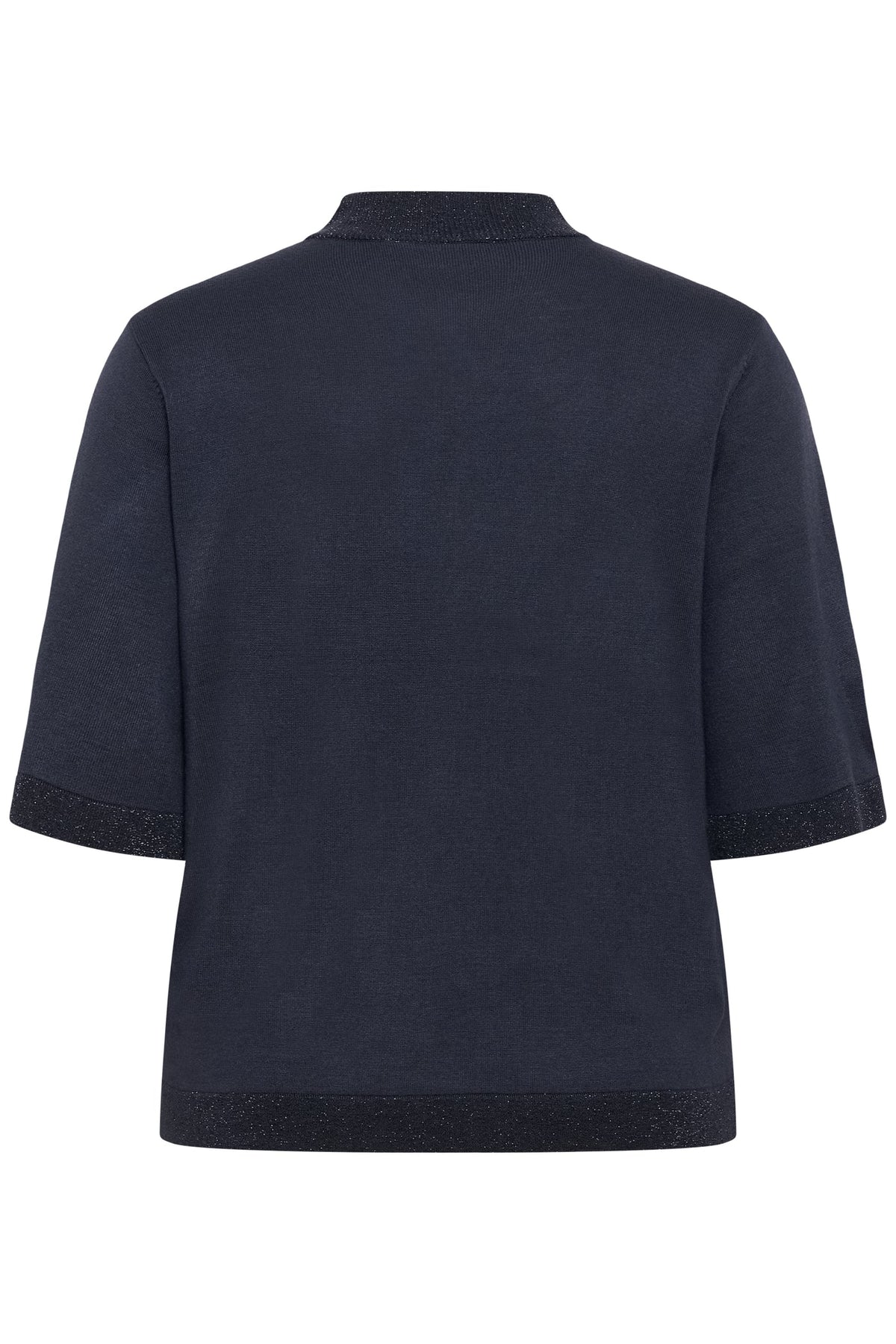 Kaffe Curve trui korte mouw blauw grijs met lurex kraag model Graphite