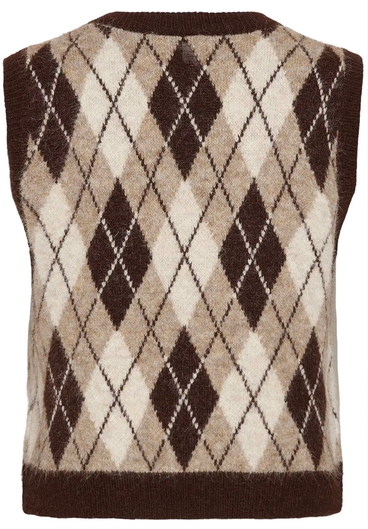 Cream spencer ruit bruin model CRmirea knit vest fudge argyle