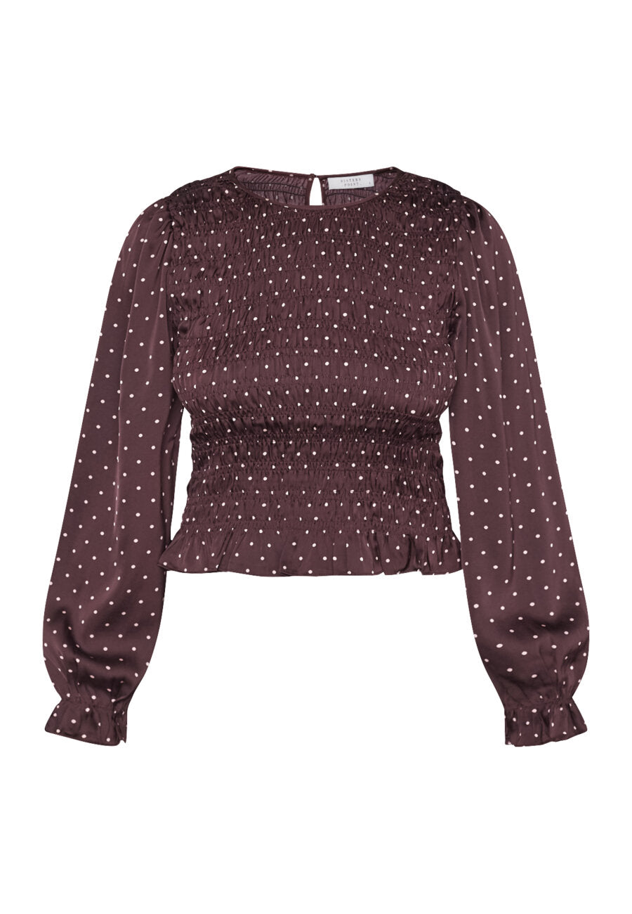 Sisters Point blouse bordeaux dot lichtroze model Nix smock