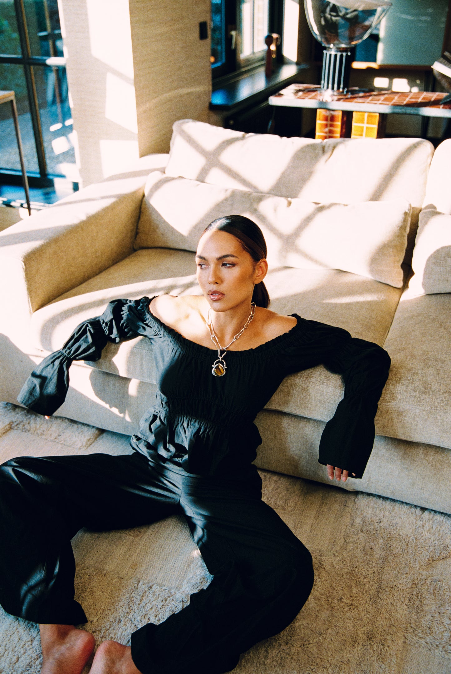 Refined Department zwarte blouse smock model LAANA TOP black