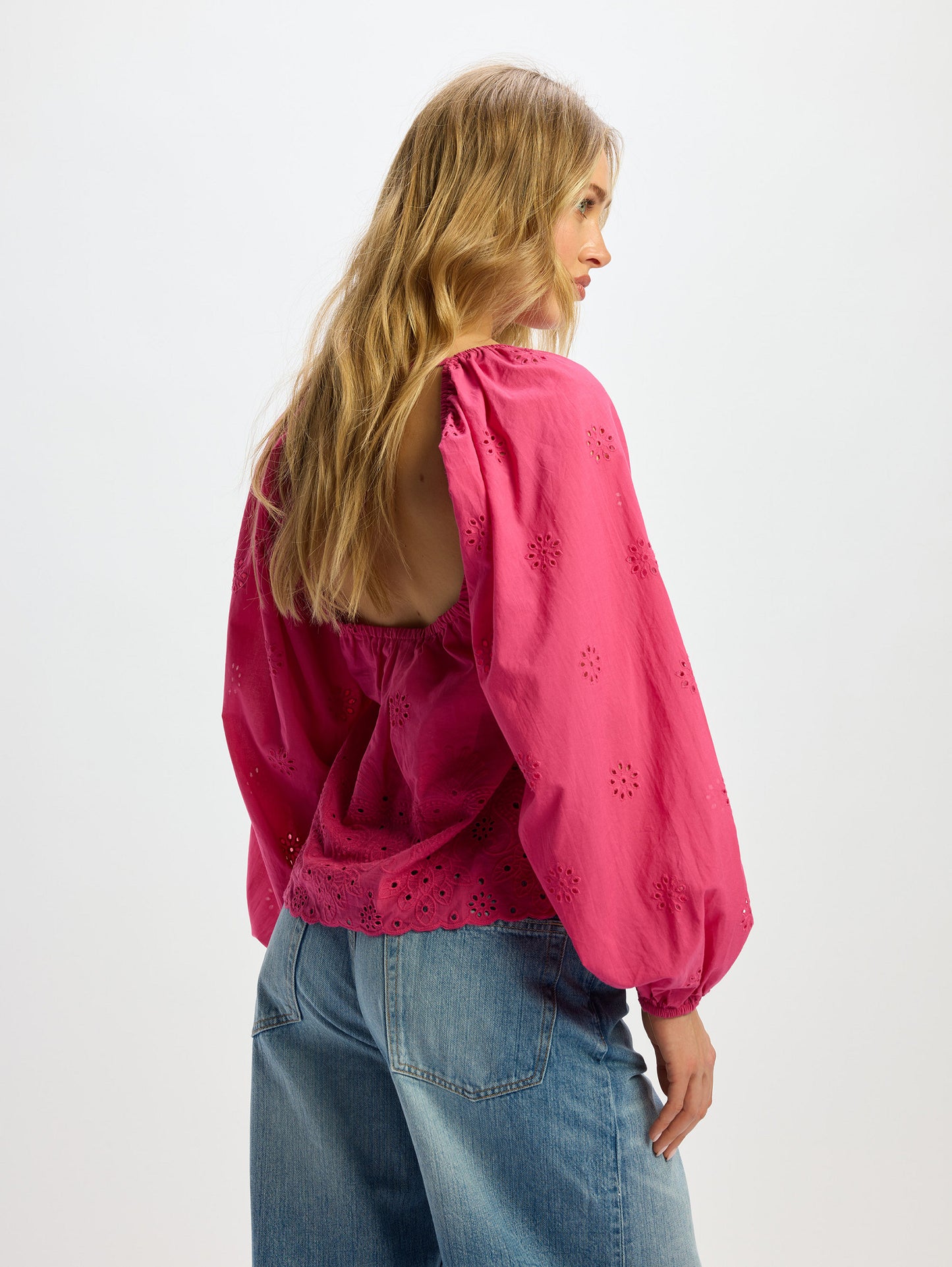 Refined Department blouse roze model ladies woven puffed sleeves ROSIE