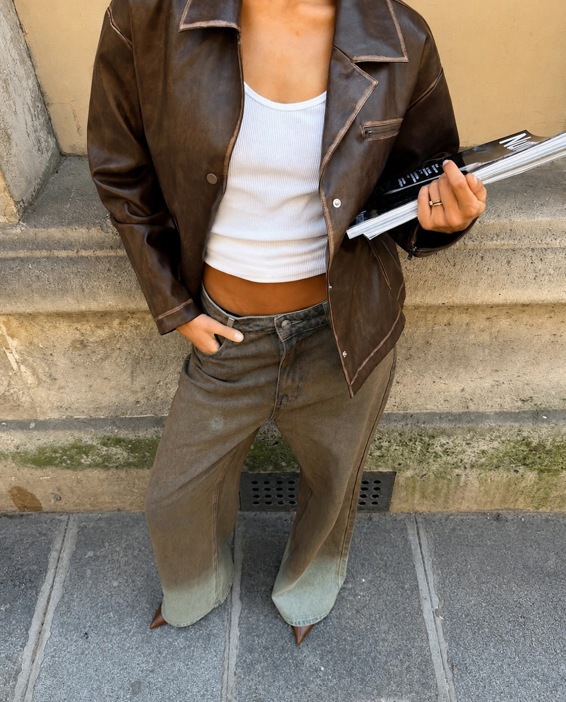 Refined Department vintage leather look jacket SAI bruin brown sai jasje
