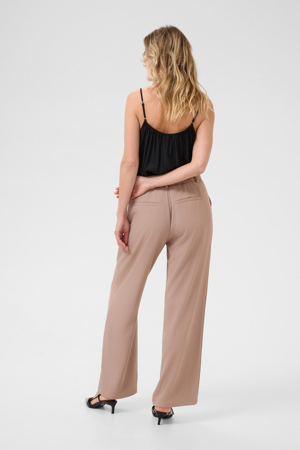 Cream pantalon bruin beige recht wijdvallend model CRcan cocamia pants fossil