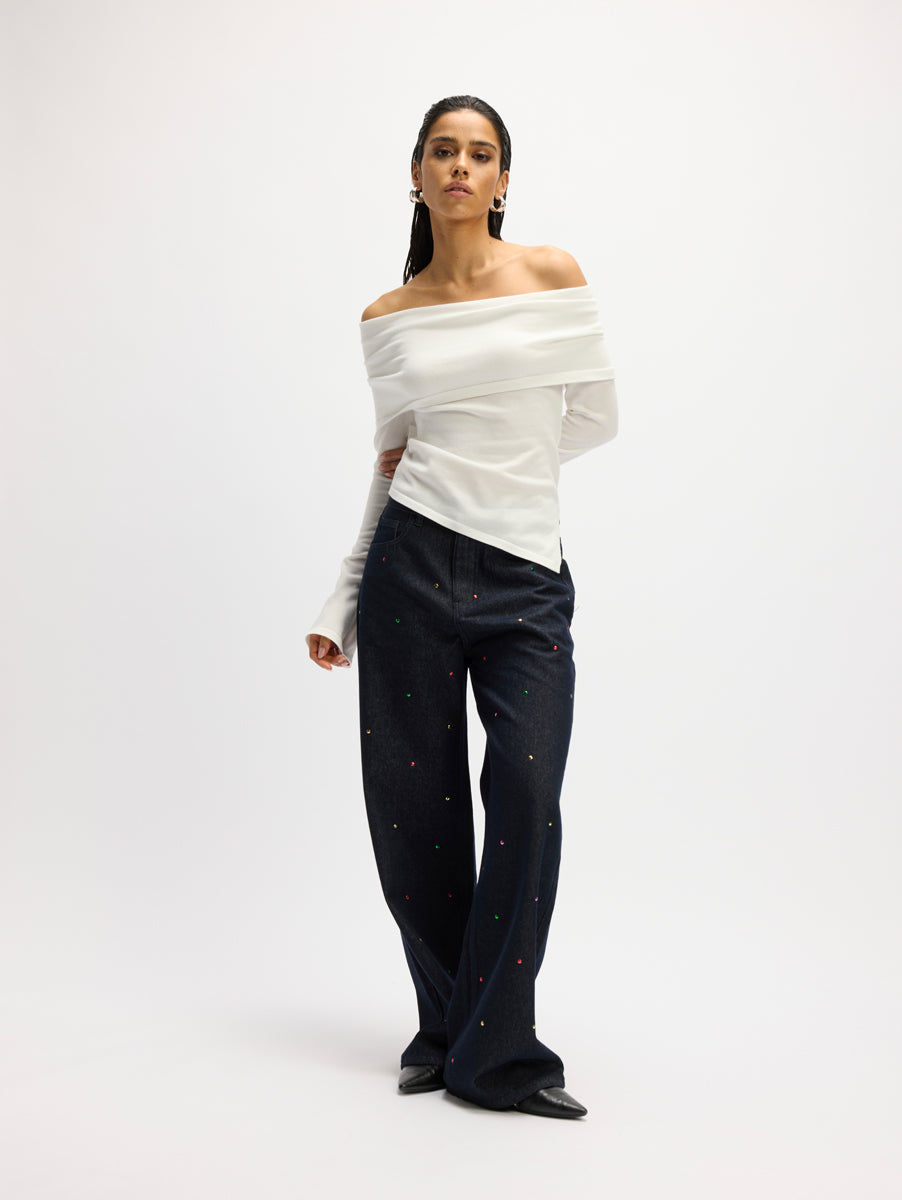 Refined Department offshoulder witte longsleeve model Stefania