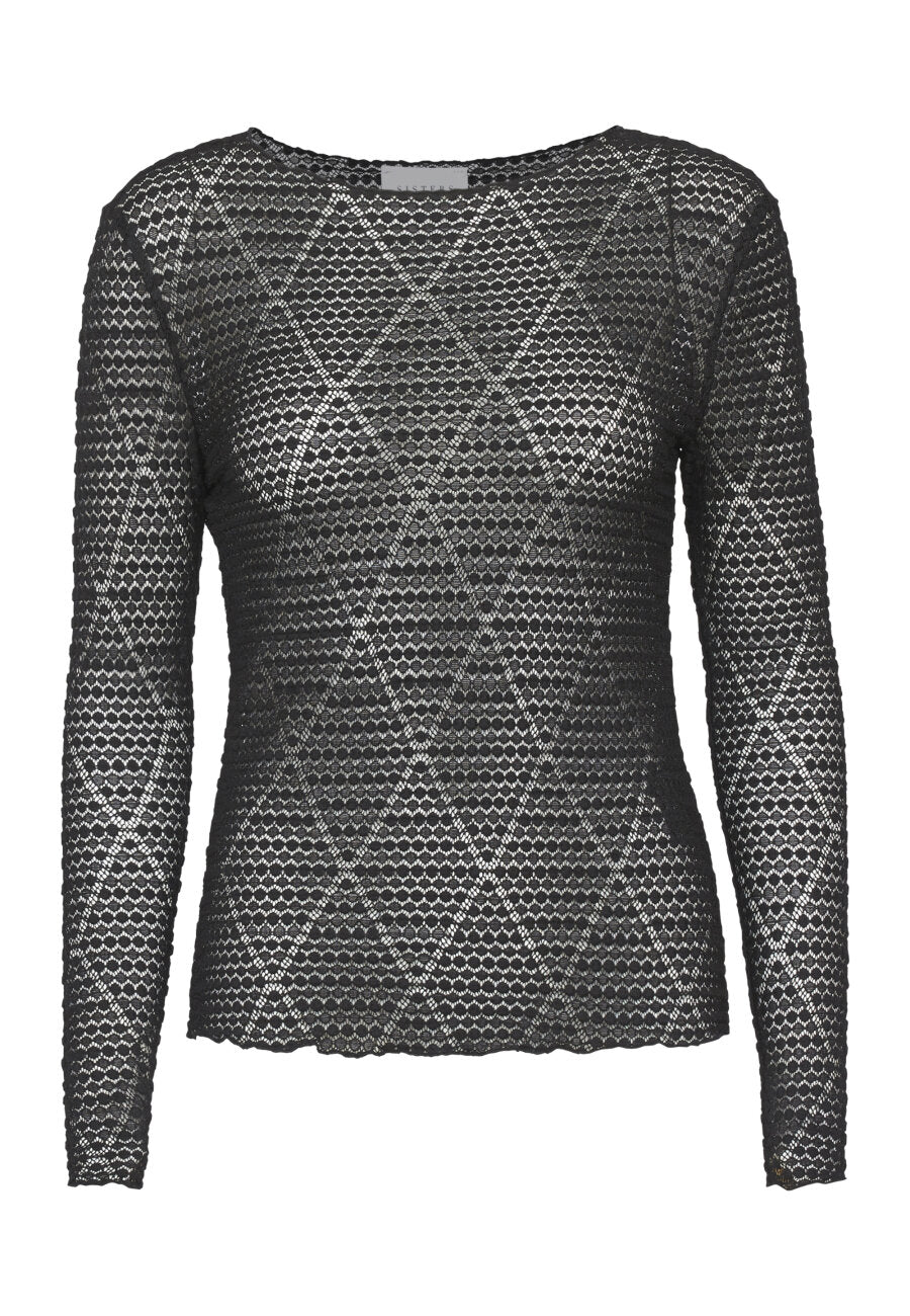 Sisters Point longsleeve doorschijnend zwart patroon model Velka LS black