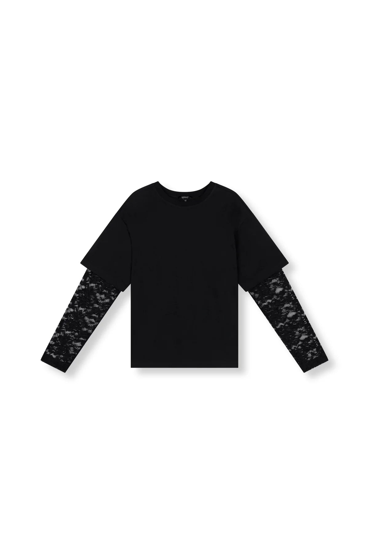 Refined Department T-shirt zwart met lace kanten mouwen