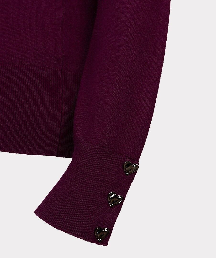 Esqualo dun gebreide paarse col met hartjes manchetknopen model Sweater buttoned cuff maroon W25.07709