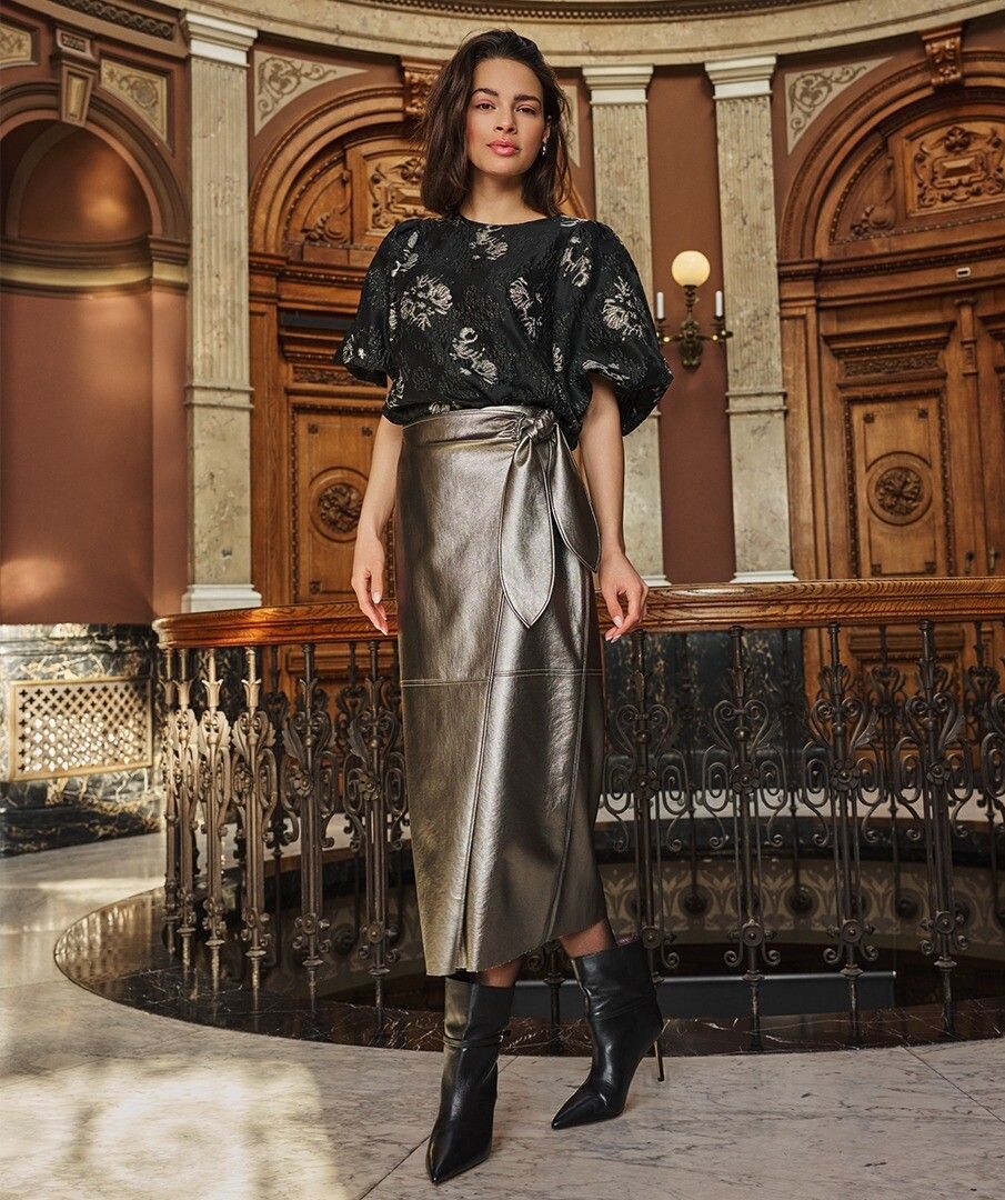 Esqualo rok pu zilver midi model overslag belted silver W25.11709