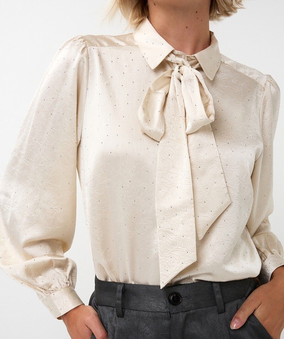 Esqualo blouse offwhite met strass steentjes/studs model Bow Rhinestones W25.14713