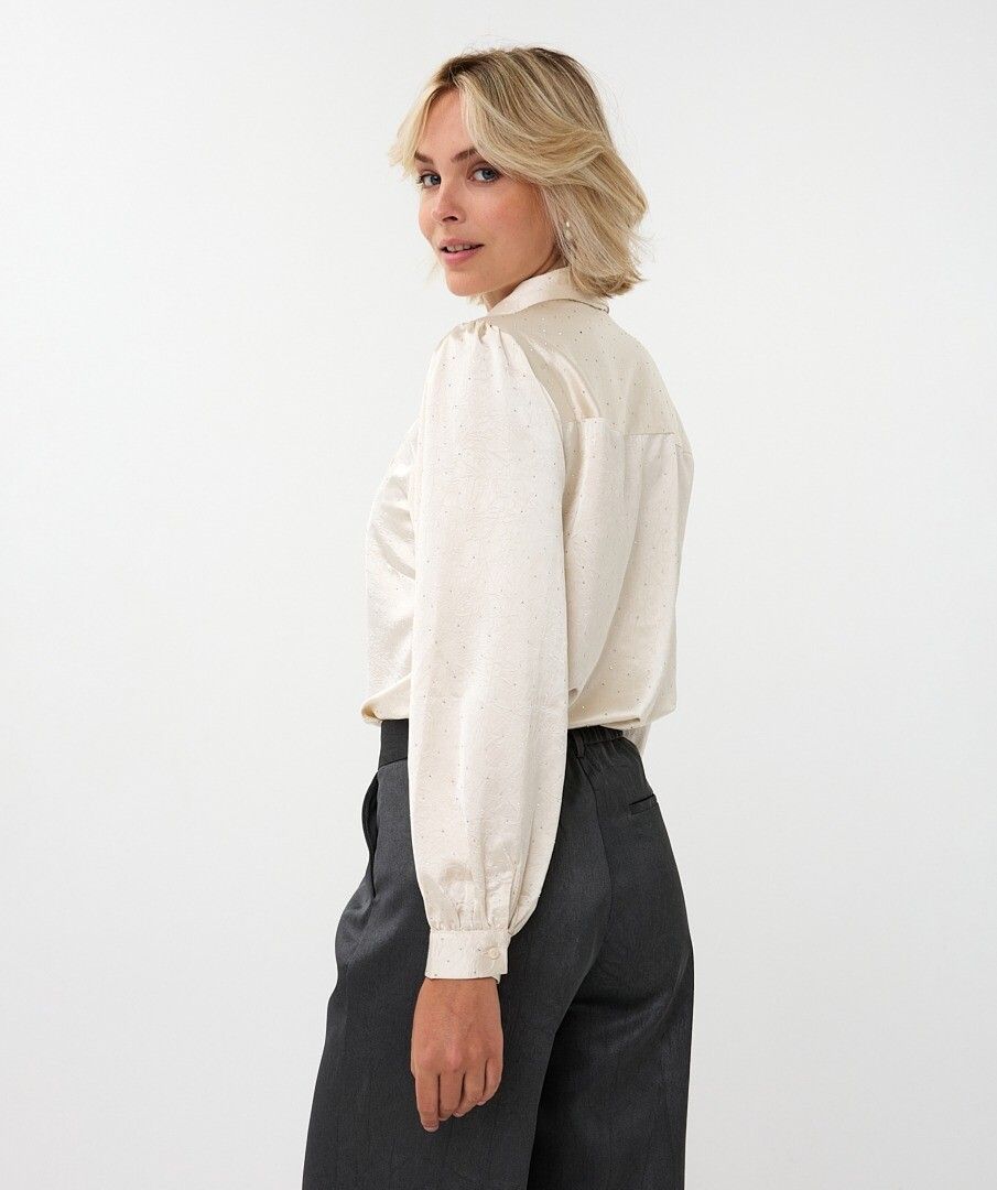 Esqualo blouse offwhite met strass steentjes/studs model Bow Rhinestones W25.14713