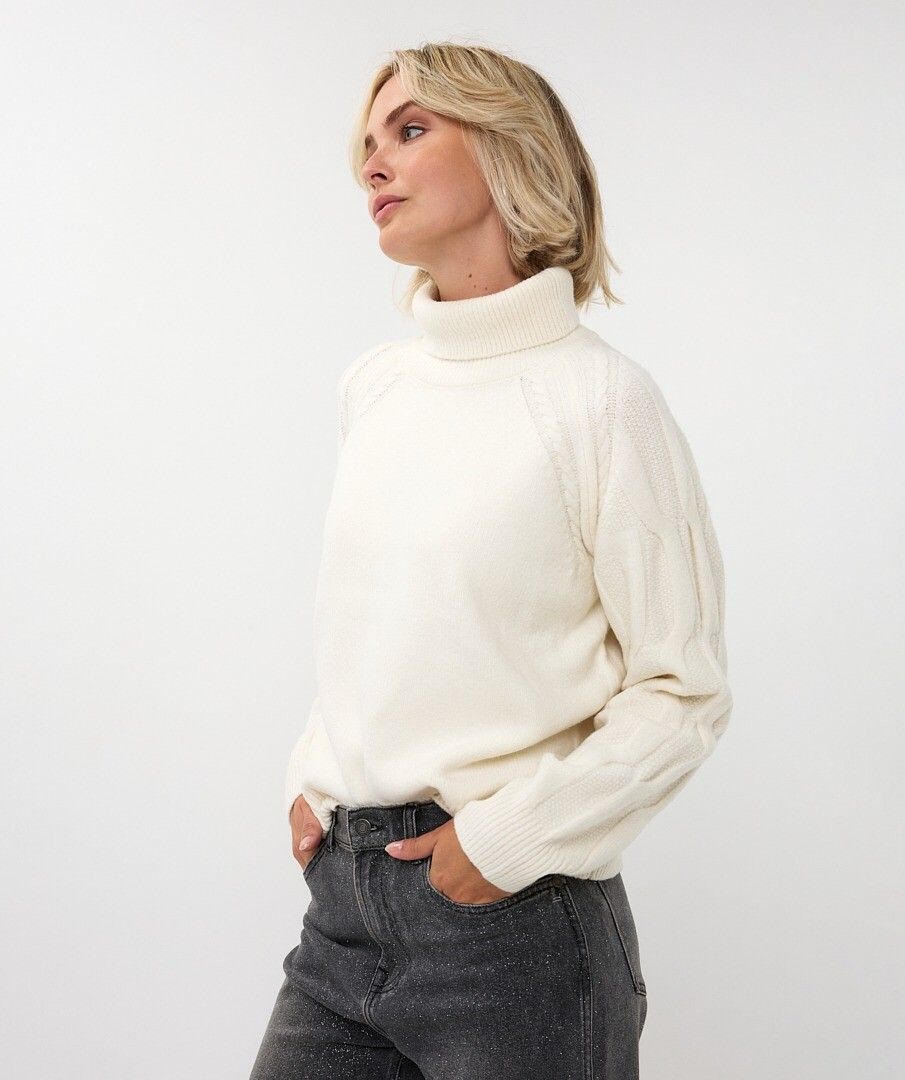 Esqualo trui offwhite raglan cable sleeve sweater W25.27707