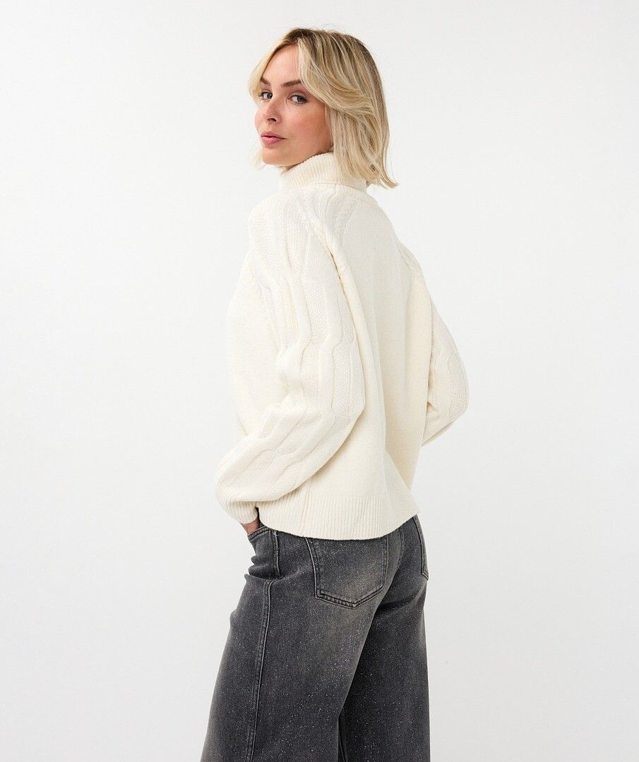Esqualo trui offwhite raglan cable sleeve sweater W25.27707