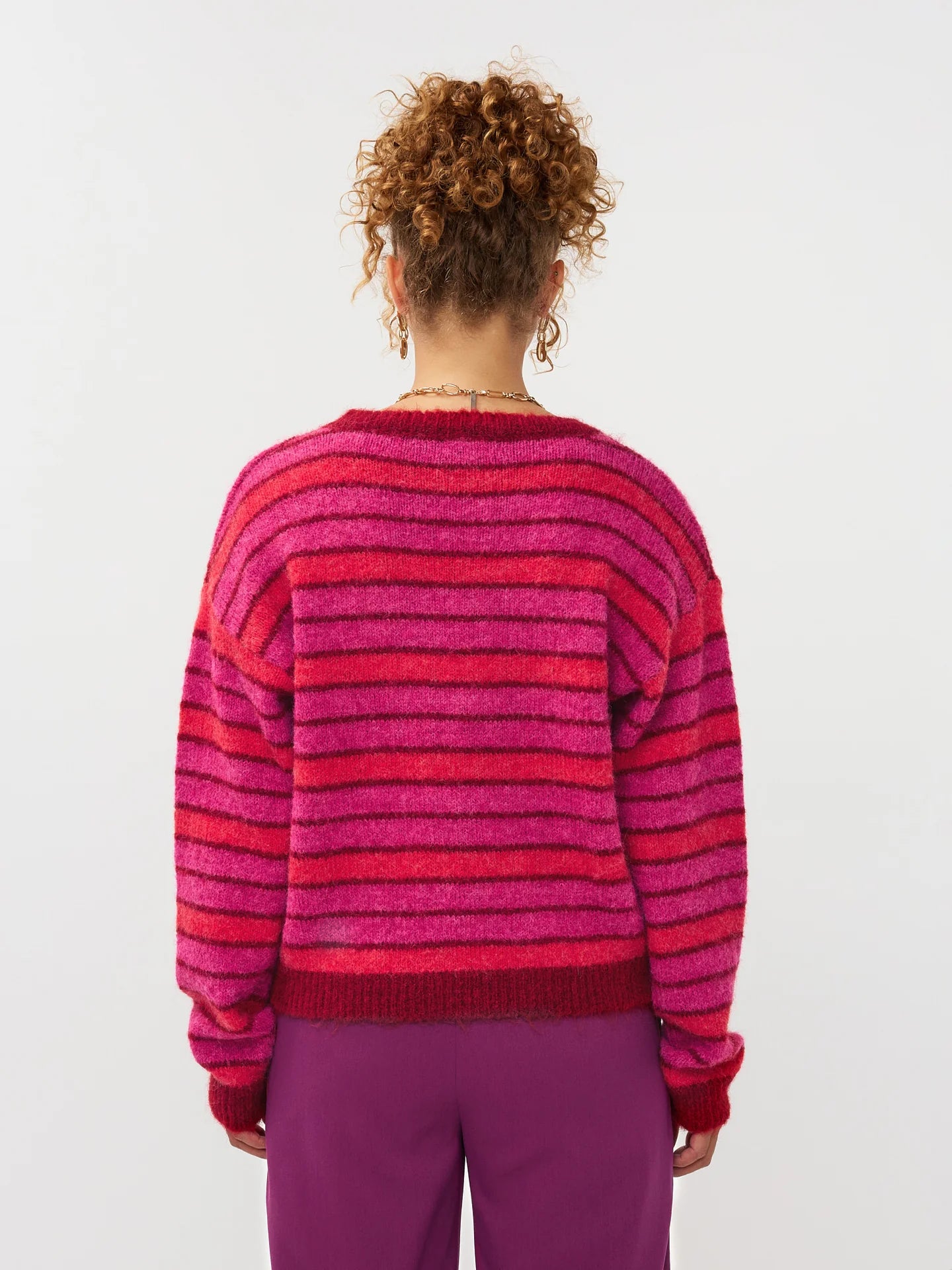 Ydence vest rood roze gestreept model Ginny cardigan fuchsia red