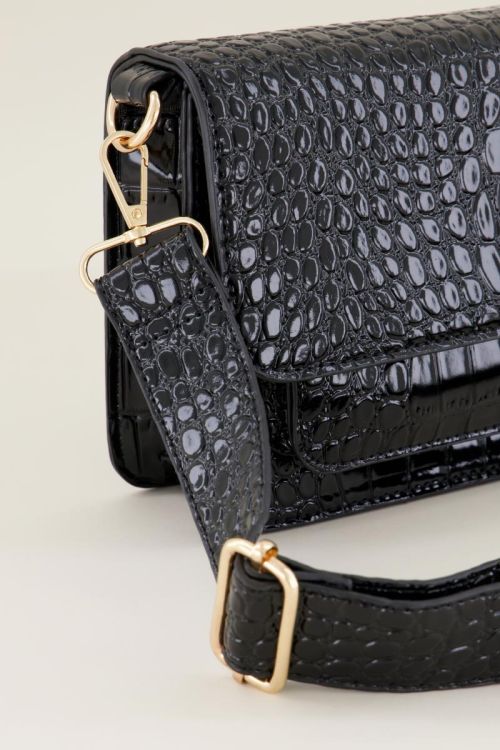 My Jewellery tas zwart croco print schoudertas