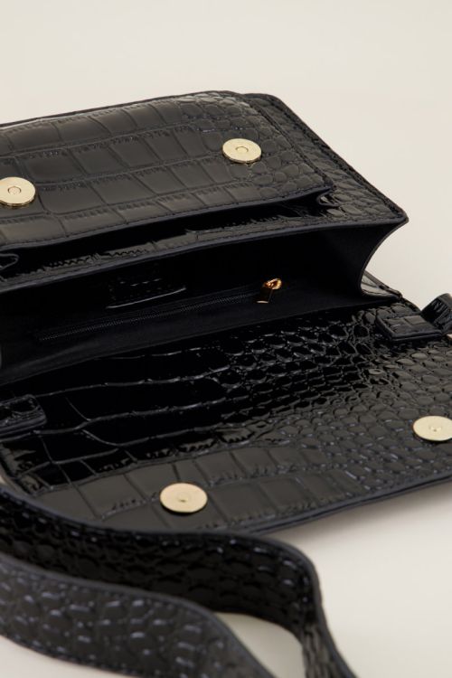 My Jewellery tas zwart croco print schoudertas