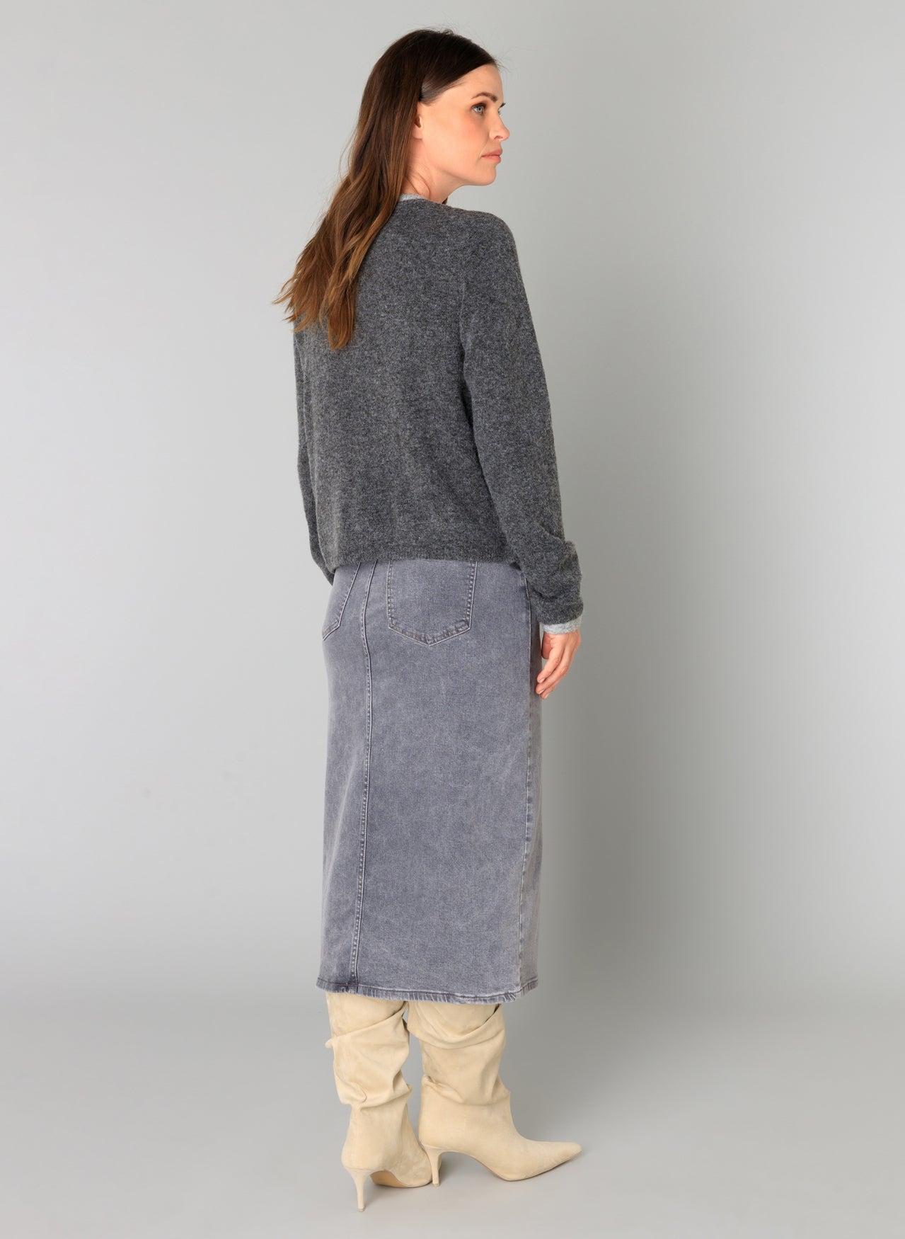 Yest vest dubbele cardigan look grijs model Brandi dark grey