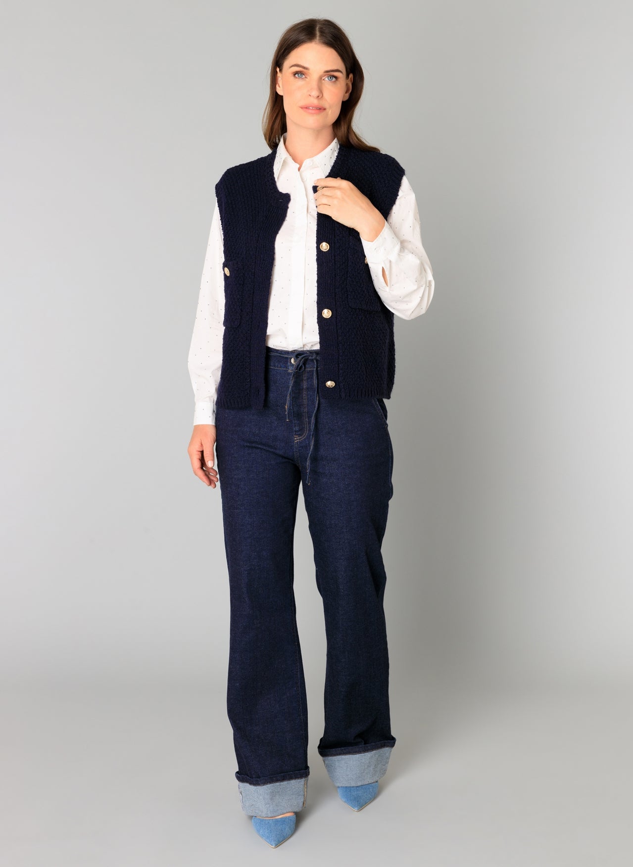 Yest spencer donkerblauw met knopen model Brenda dark navy