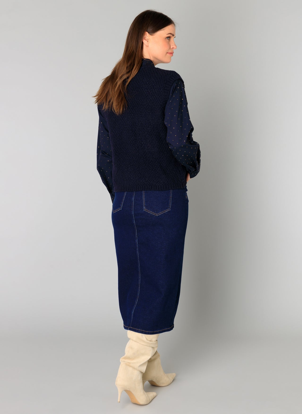 Yest spencer donkerblauw met knopen model Brenda dark navy