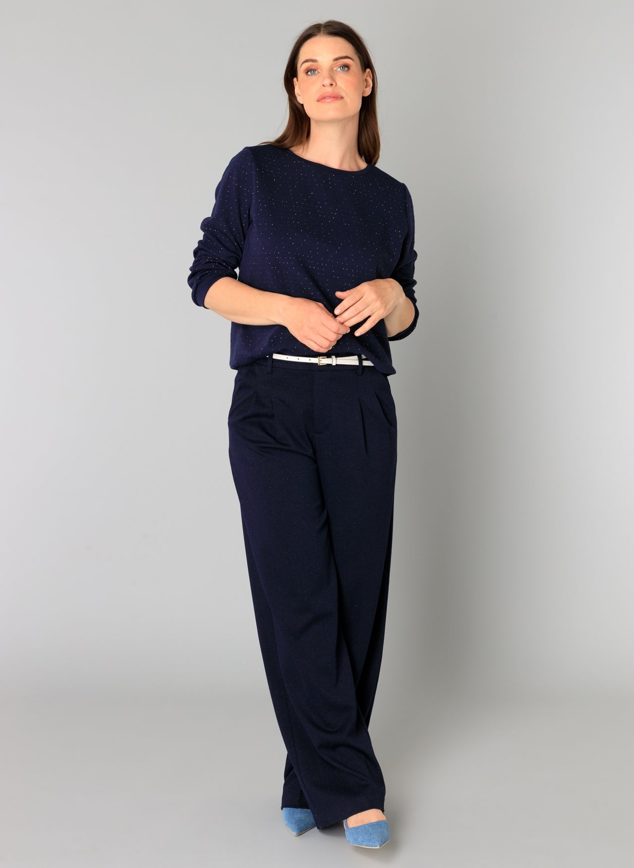 Yest shirt donkerblauw met glitter draadje model Olvin Essential dark navy