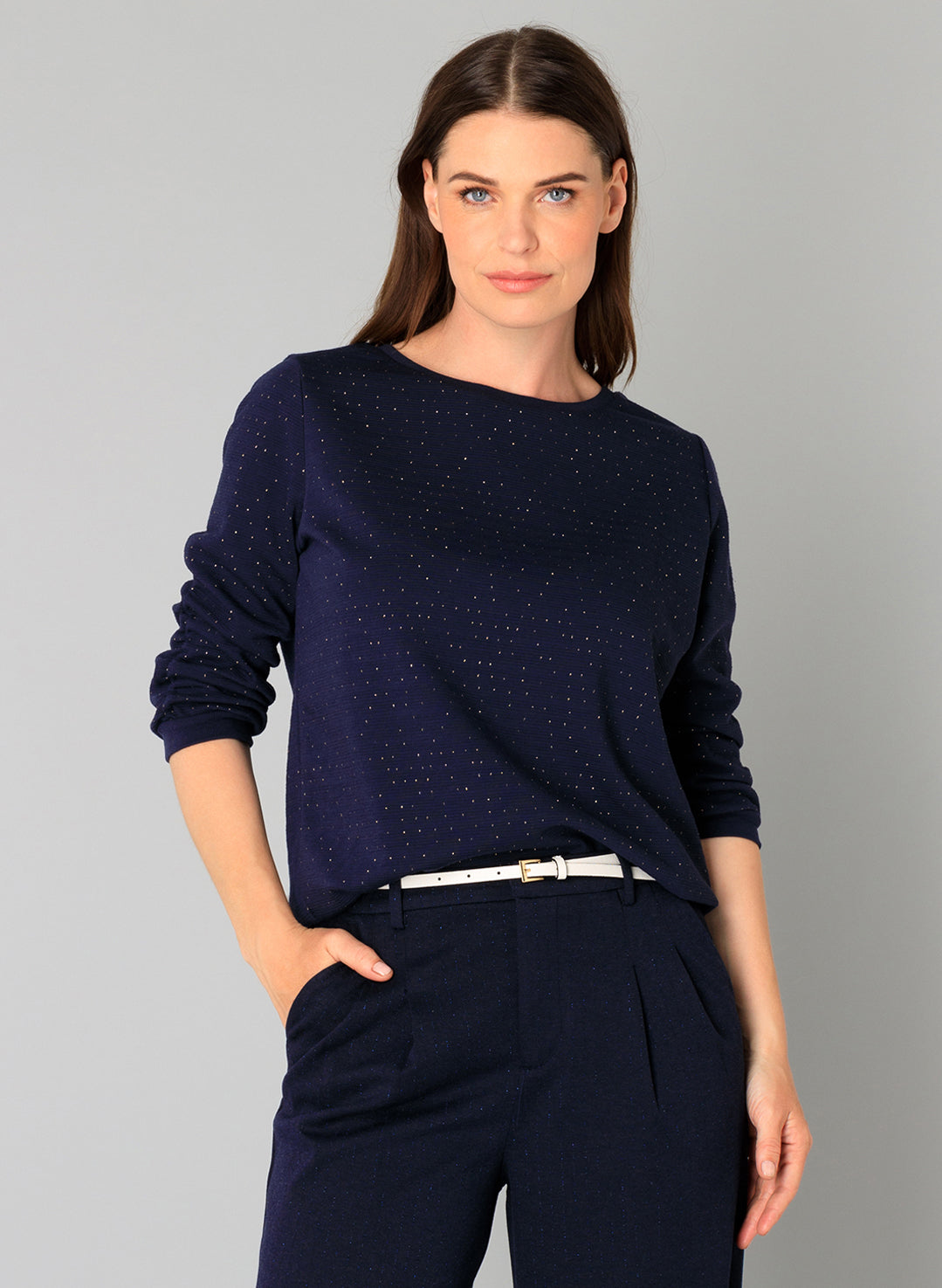 Yest shirt donkerblauw met glitter draadje model Olvin Essential dark navy