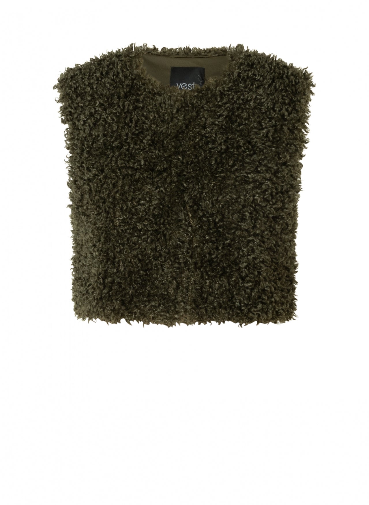 Yest gilet fluffy groen model Caroline army green faux fur 