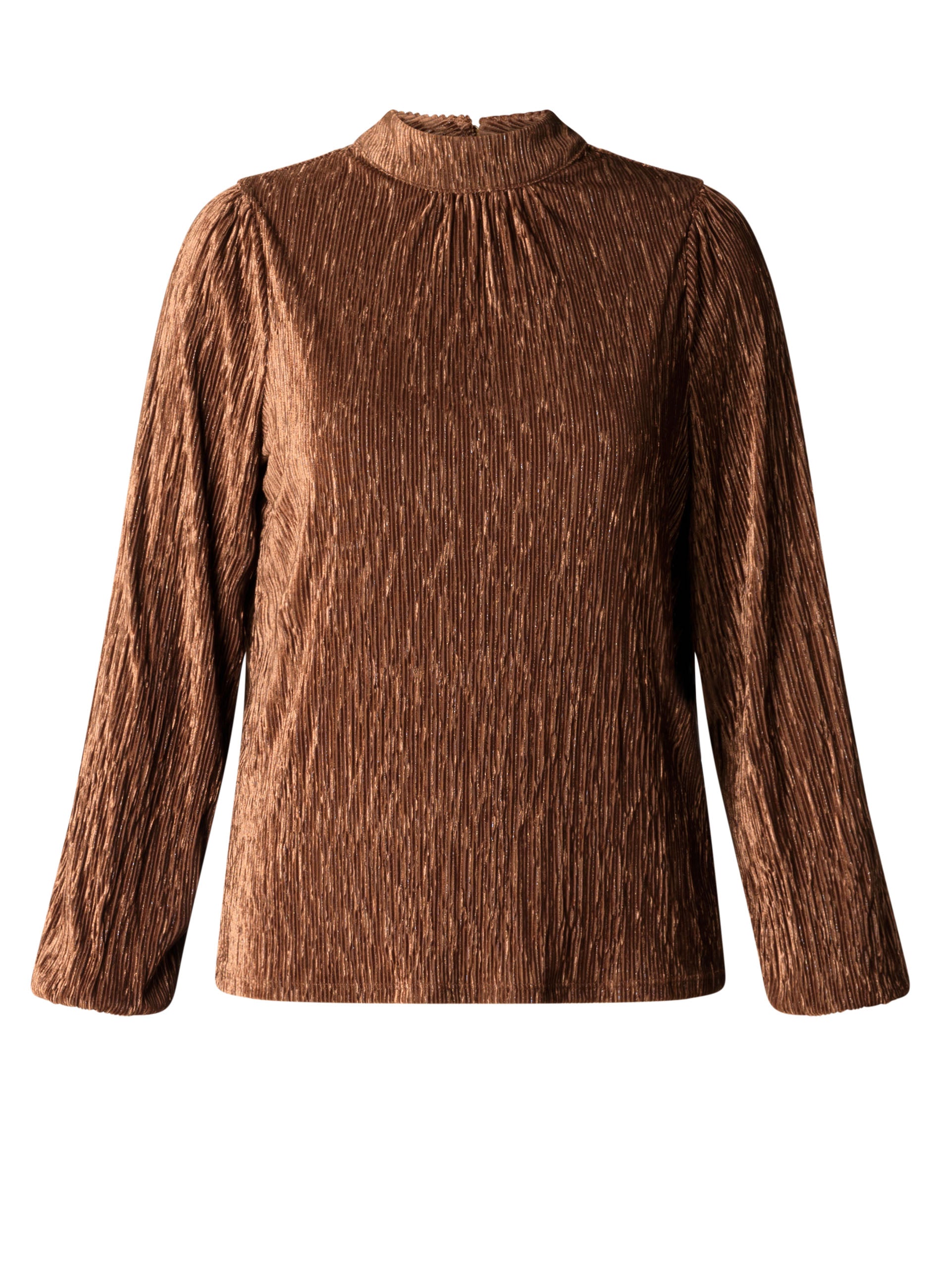 Yest shirt plisse koper bruin velvet stof model Devora Copper brown