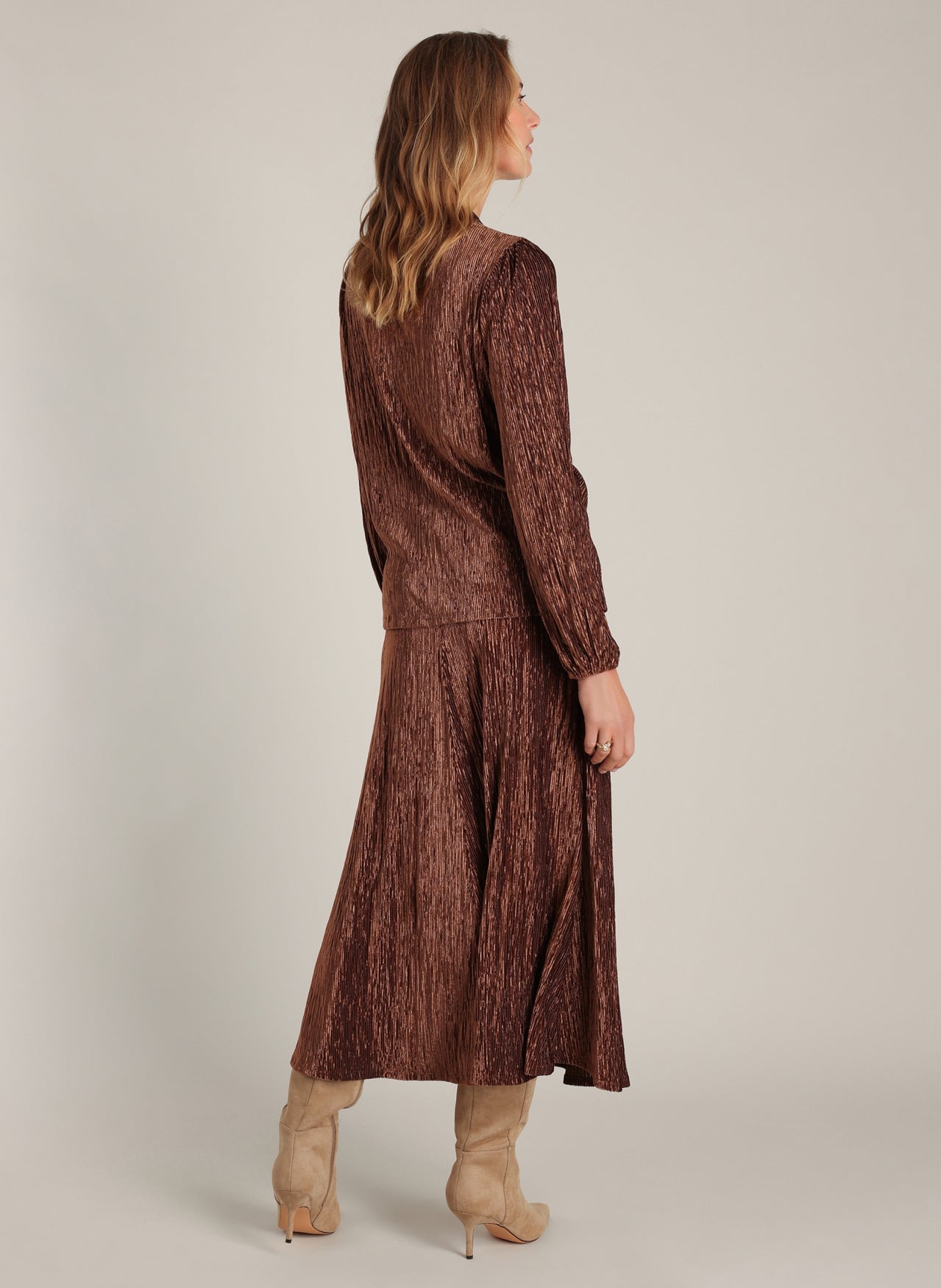 Yest shirt plisse koper bruin velvet stof model Devora Copper brown