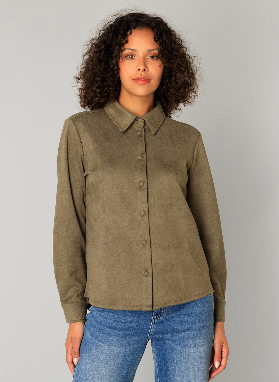 Yest blouse suede look groen model Clemence grey olive 