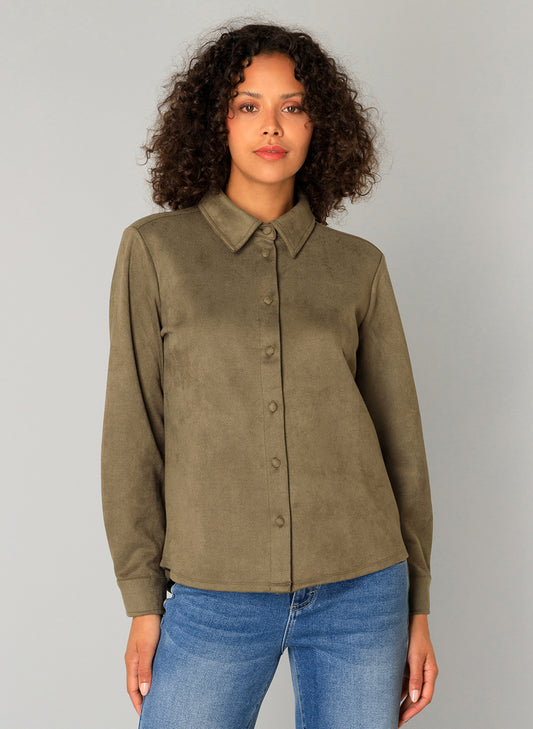 Yest blouse suede look groen model Clemence grey olive 