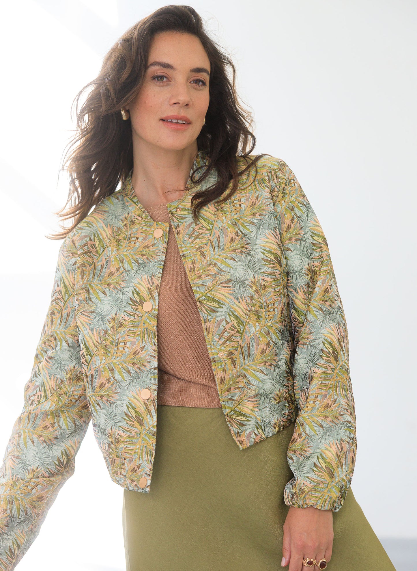 Yest bomber jasje groene print model Iselin Linden multi 6073