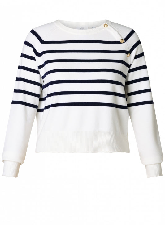 Yest trui gestreept offwhite donker blauw model Ibbie navy antique white