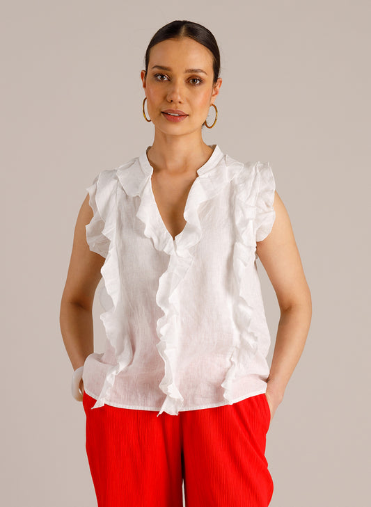Yest top off white met ruffle model Mona 0006275