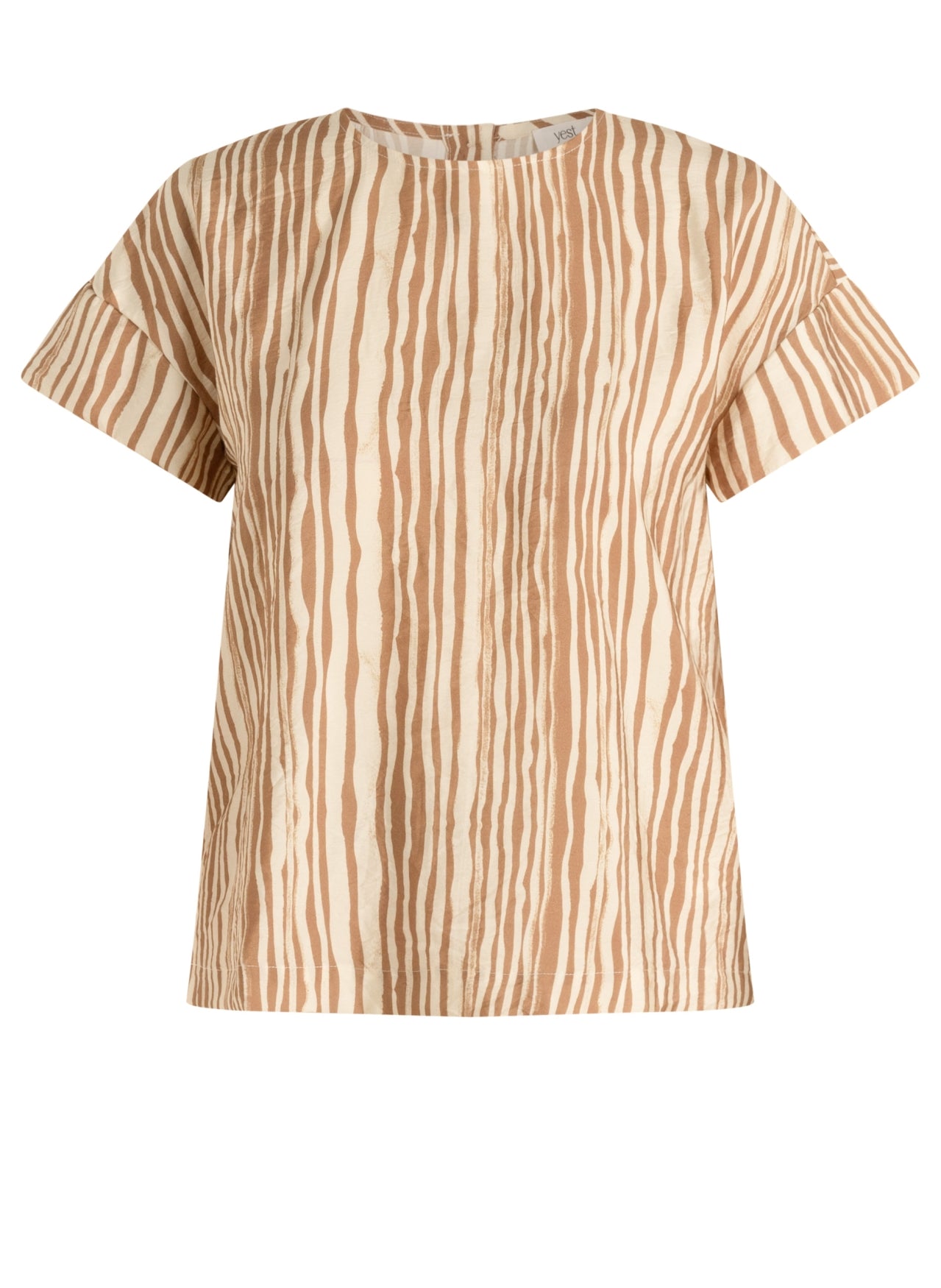 Yest blouse offwhite met zand kleur strepen print model Tomasina essential summer taupe