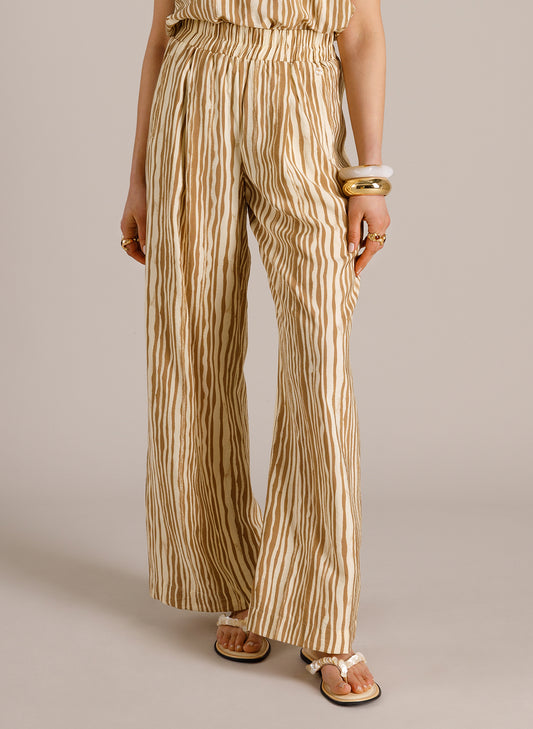 Yest broek strepen print offwhite zandkleur model Meline summer Taupe 0006286