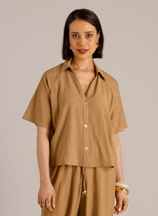 Yest blouse zandkleur taupe model top Marthe Summer 0006291