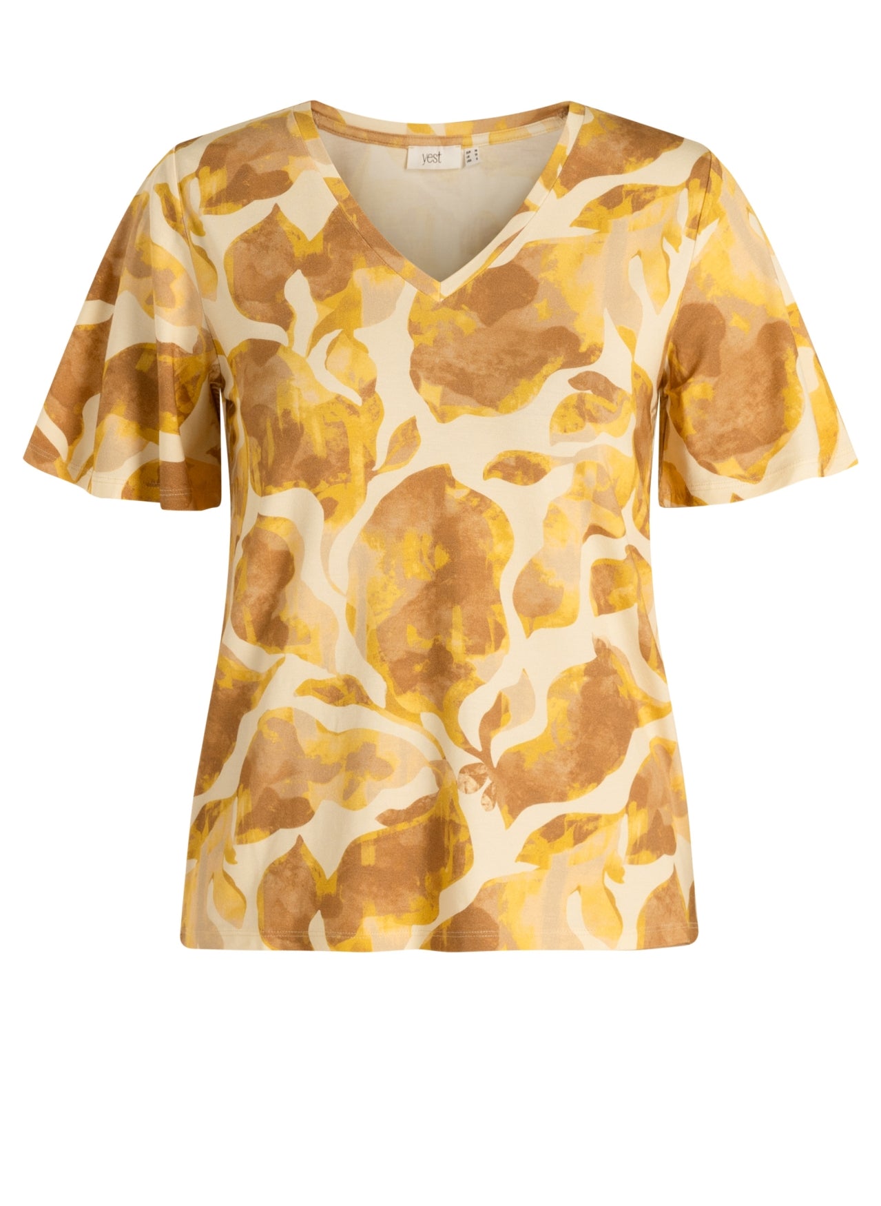 Yest t-shirt geel zandkleurig print model Tuva essential Raffia