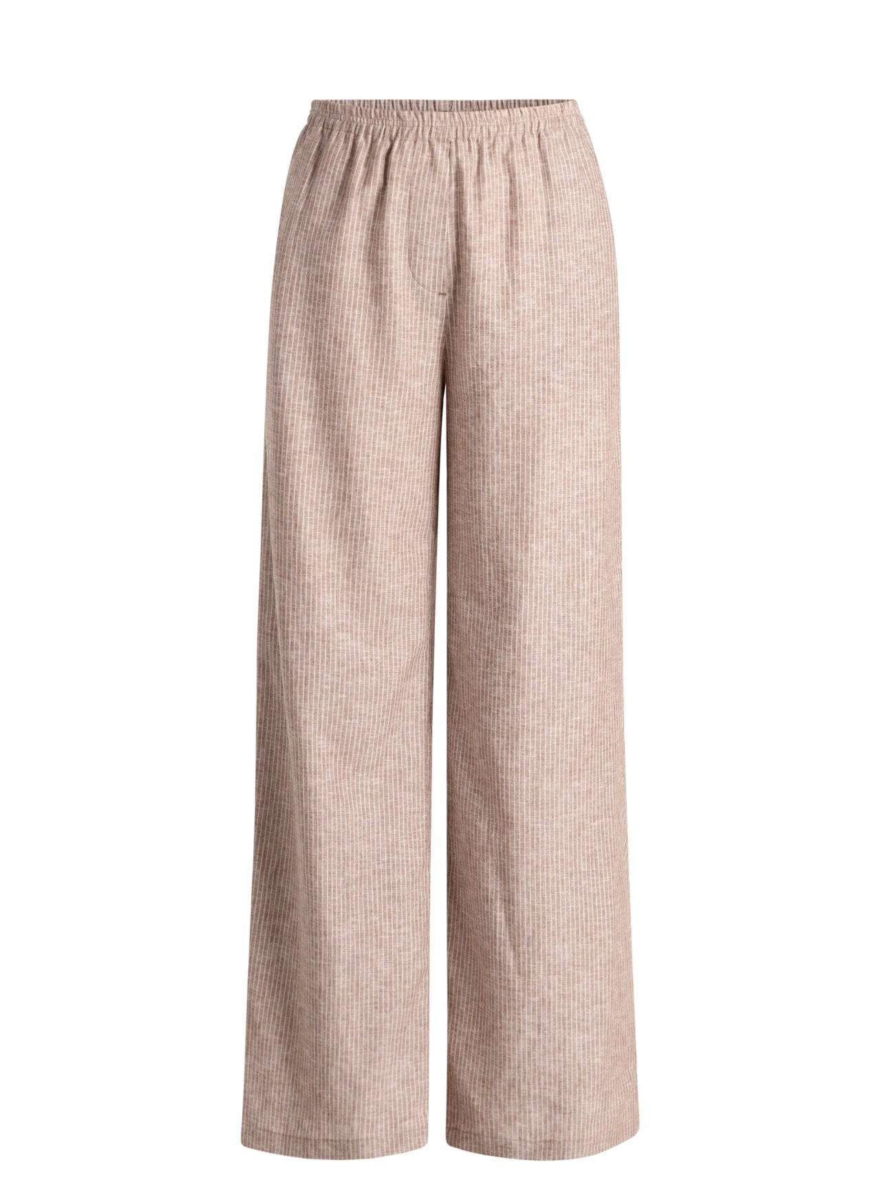 Yest broek zandkleur pinstripe offwhite model Miona Coffee brown
