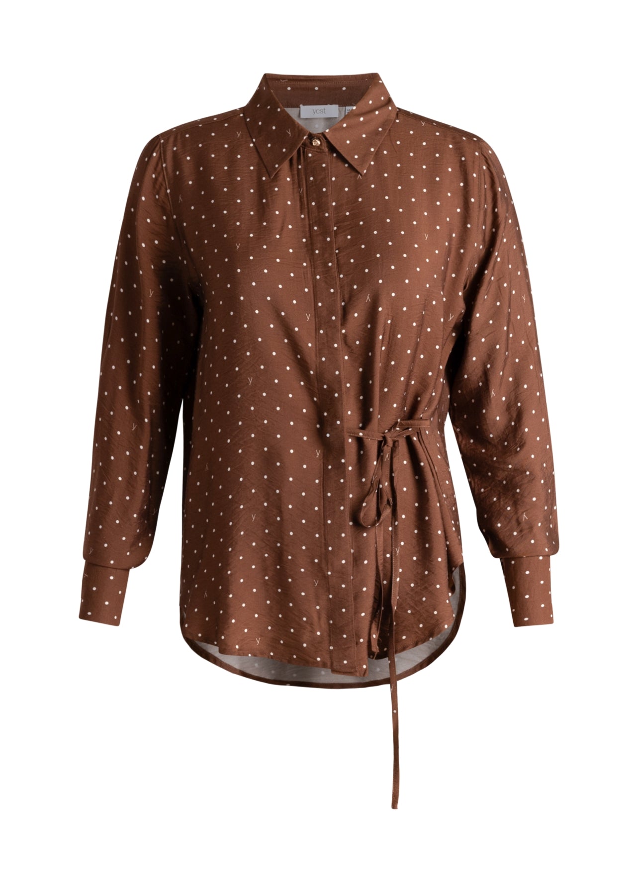 Yest blouse bruin met witte stip model Samira mocca brown polka dot