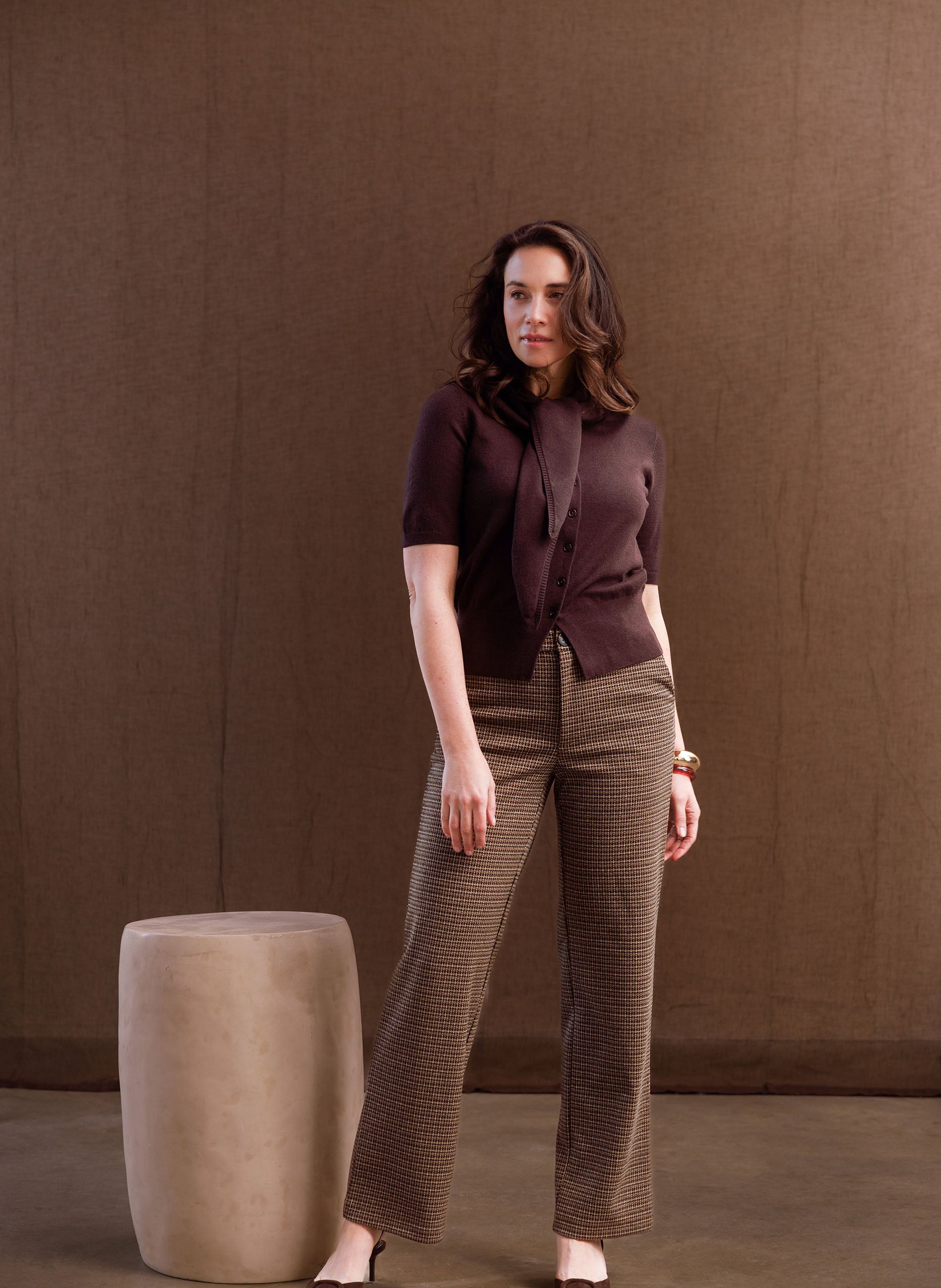 Yest broek bruine ruit model Belinda Essential Mocca Brown