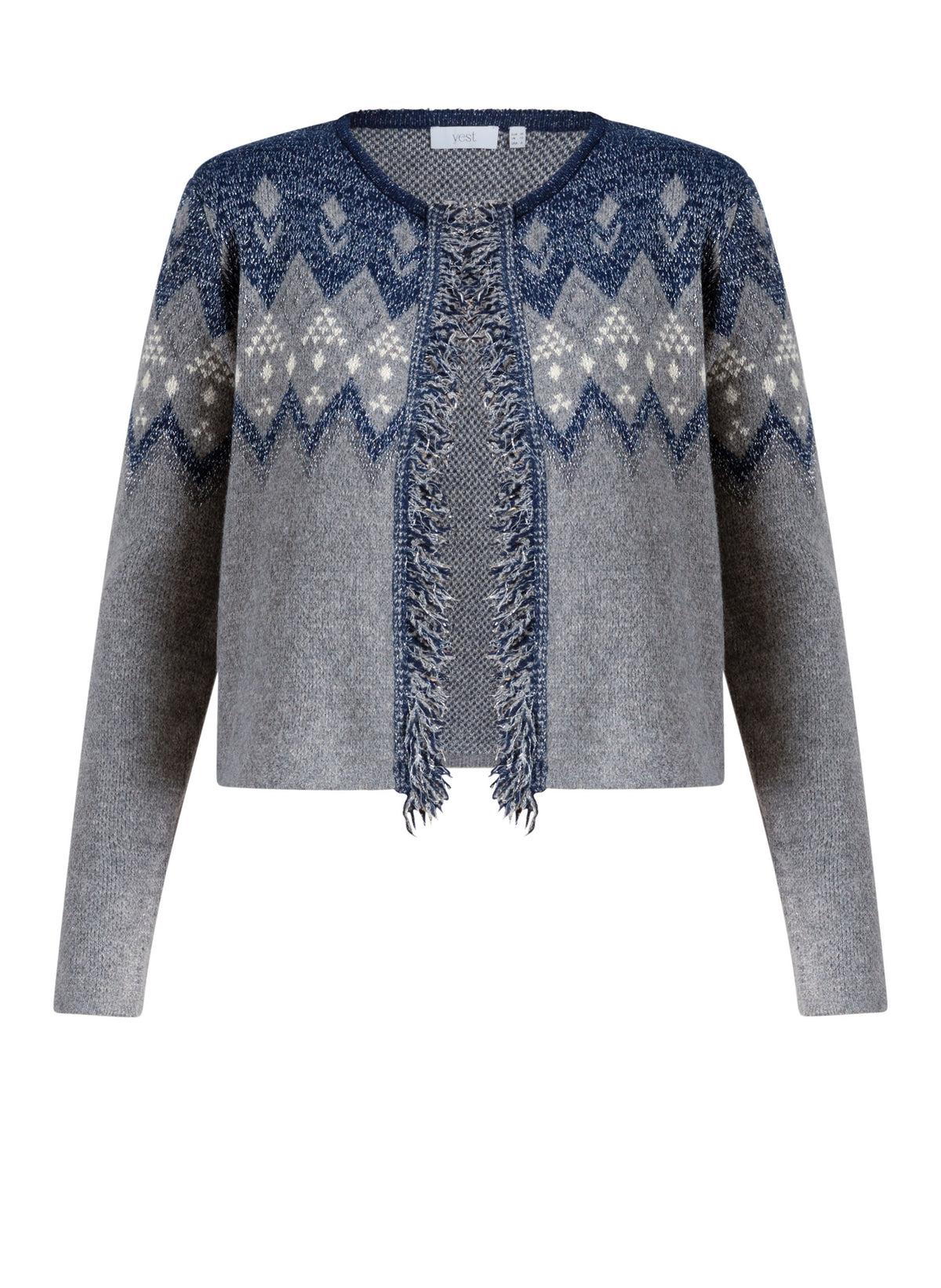 Yest vest grijs met blauw en lurex model Ulrike Dark Blue/Mid Grey