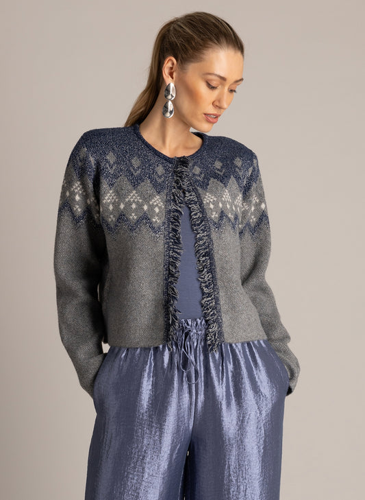 Yest vest grijs met blauw en lurex model Ulrike Dark Blue/Mid Grey
