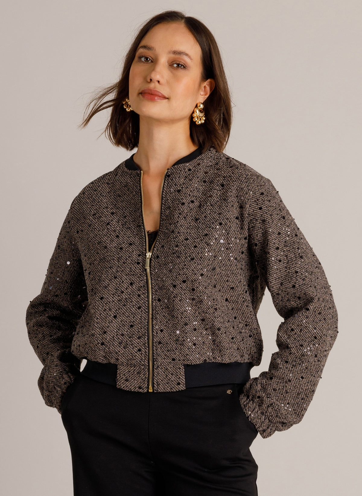 Yest bomber jasje zwart met pailletten model Wendy black melange