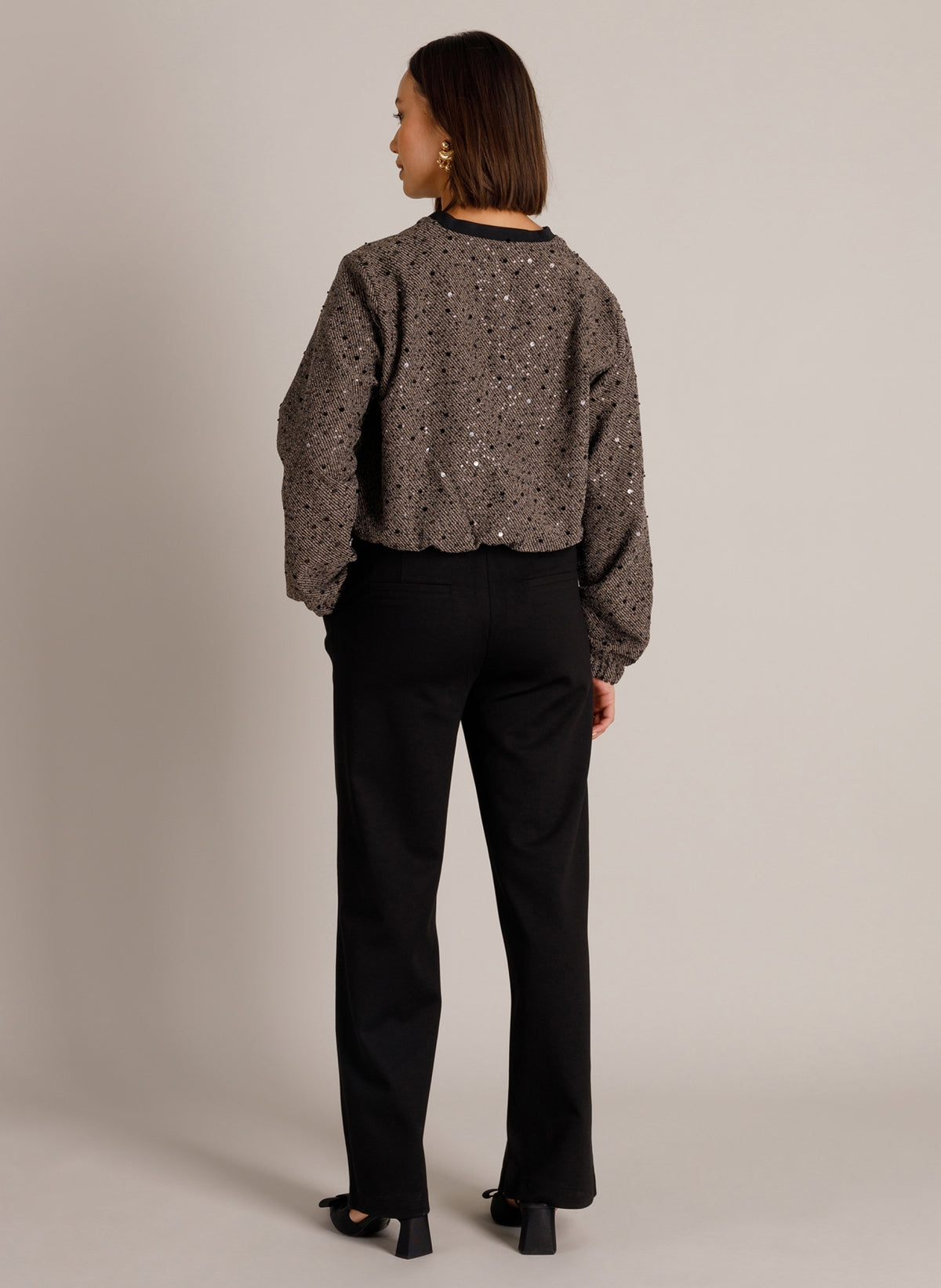 Yest bomber jasje zwart met pailletten model Wendy black melange