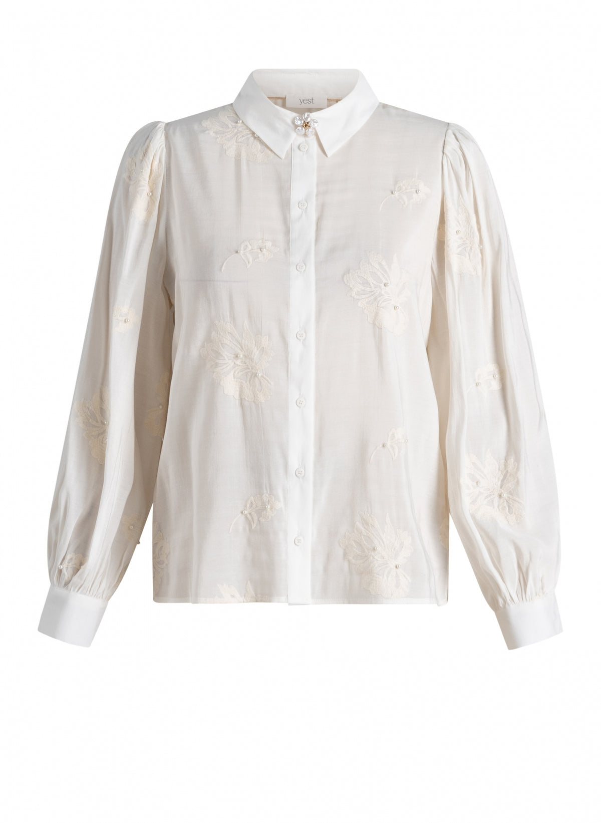 Yest blouse off white met borduusel en parel detail model Wynne warm white 0006647