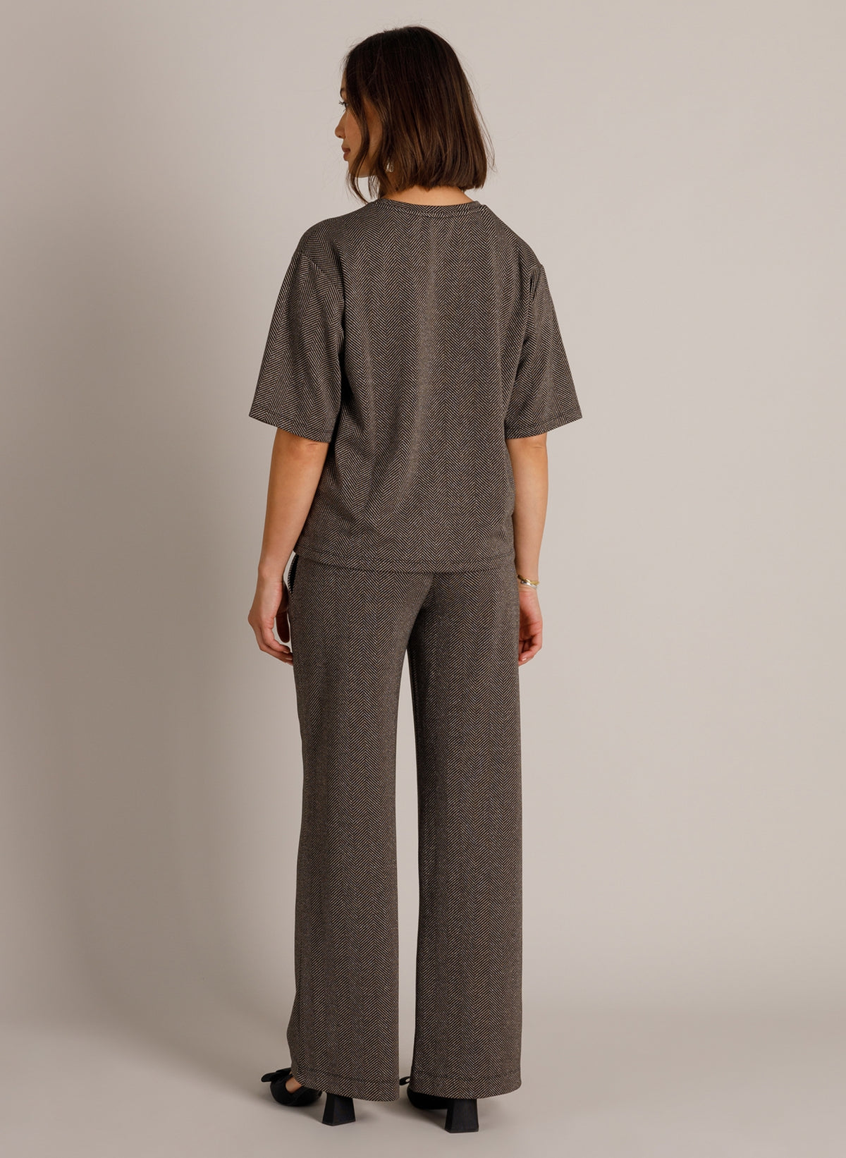 Yest shirt zwart met grijze visgraat print en lurex model Winta black taupe grey glitter 0006653