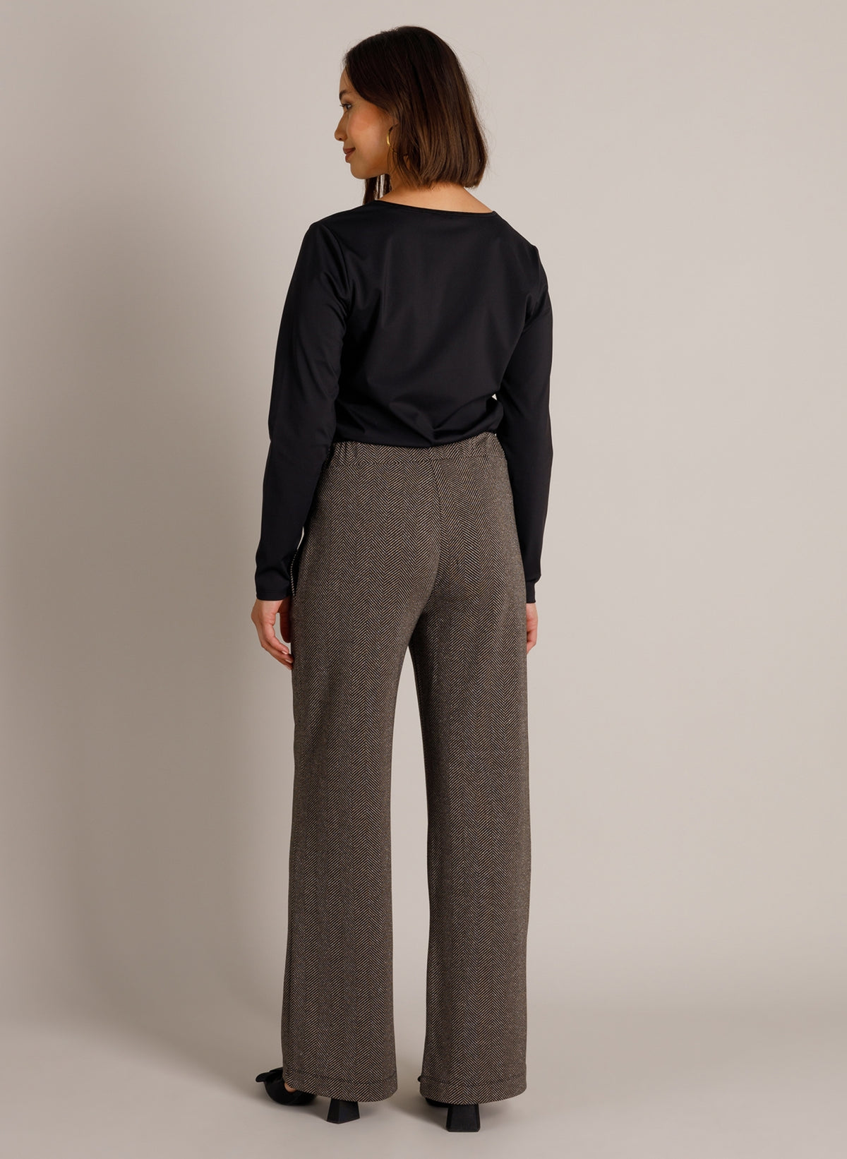 Yest broek zwart grijs met lurex visgraat print model Wilka black taupe grey glitter 0006654