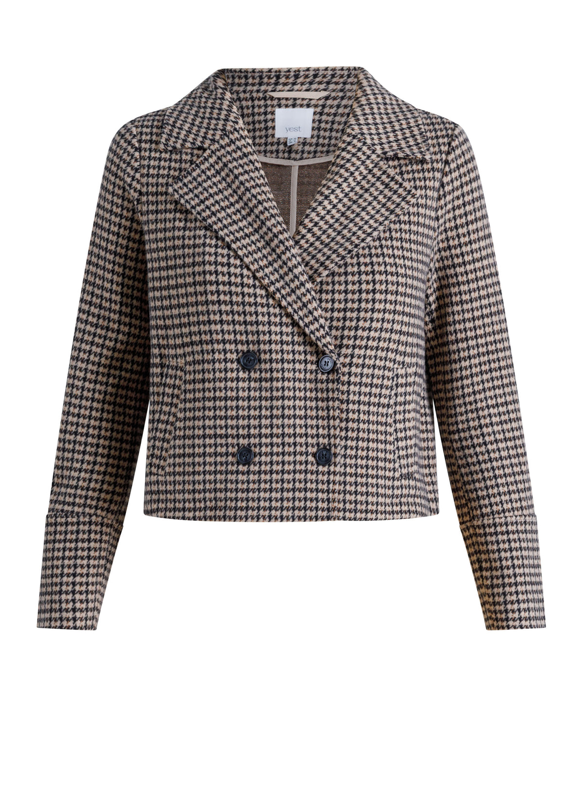 Yest vest jasje bruin pied de poule print met lurex model Ulrika brown multi